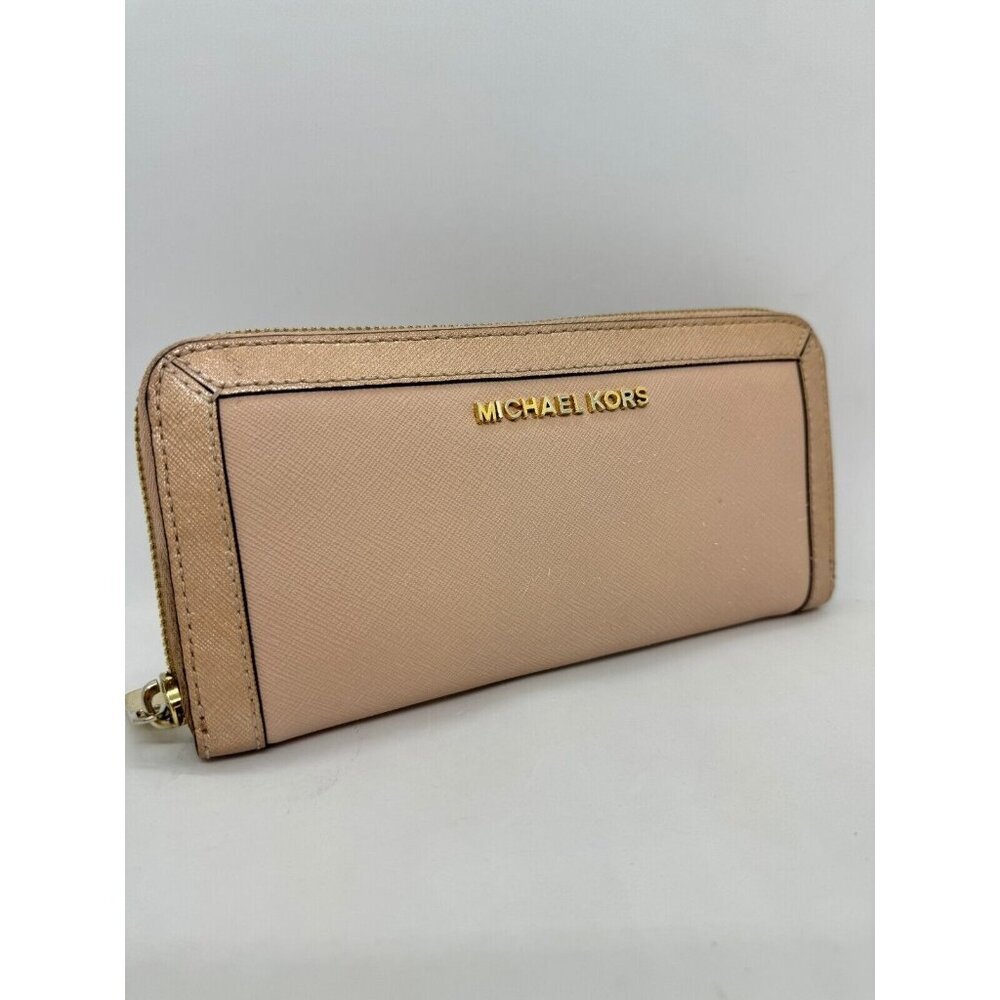 MICHAEL KORS Jet Set zip around continental leather women's large wallet -CAMEL - Picture 2 of 8